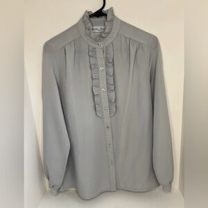 Vintage 70s Jerrie Lurie Collectibles Ruffle Blouse Gray S/M